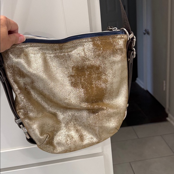 Natasha Dueham Gold and Blue Leather Crossbody Bag NWOT - Picture 2 of 15